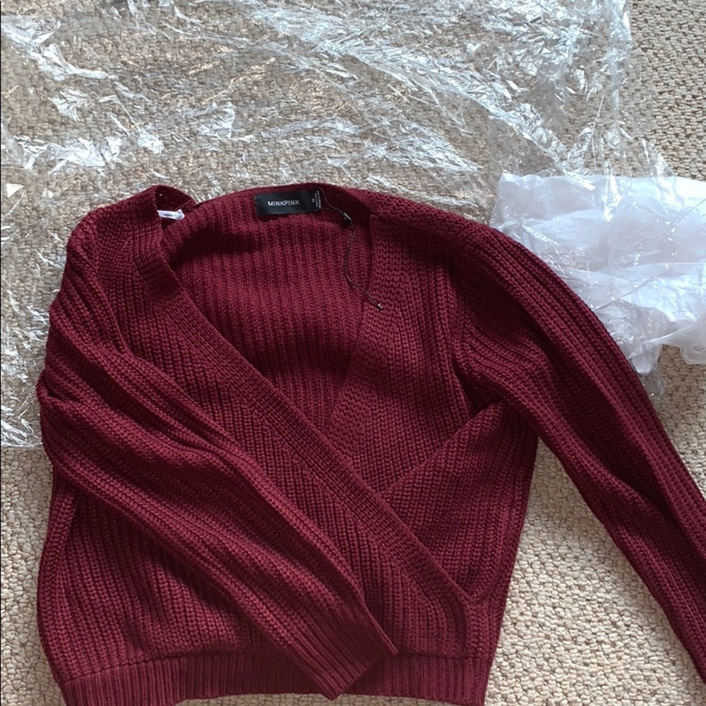 Burgundy MinkPink wrap sweater brand new